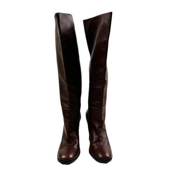 Rachel Comey Maroon leather pull on knee high heeled boots - Picture 3 of 12